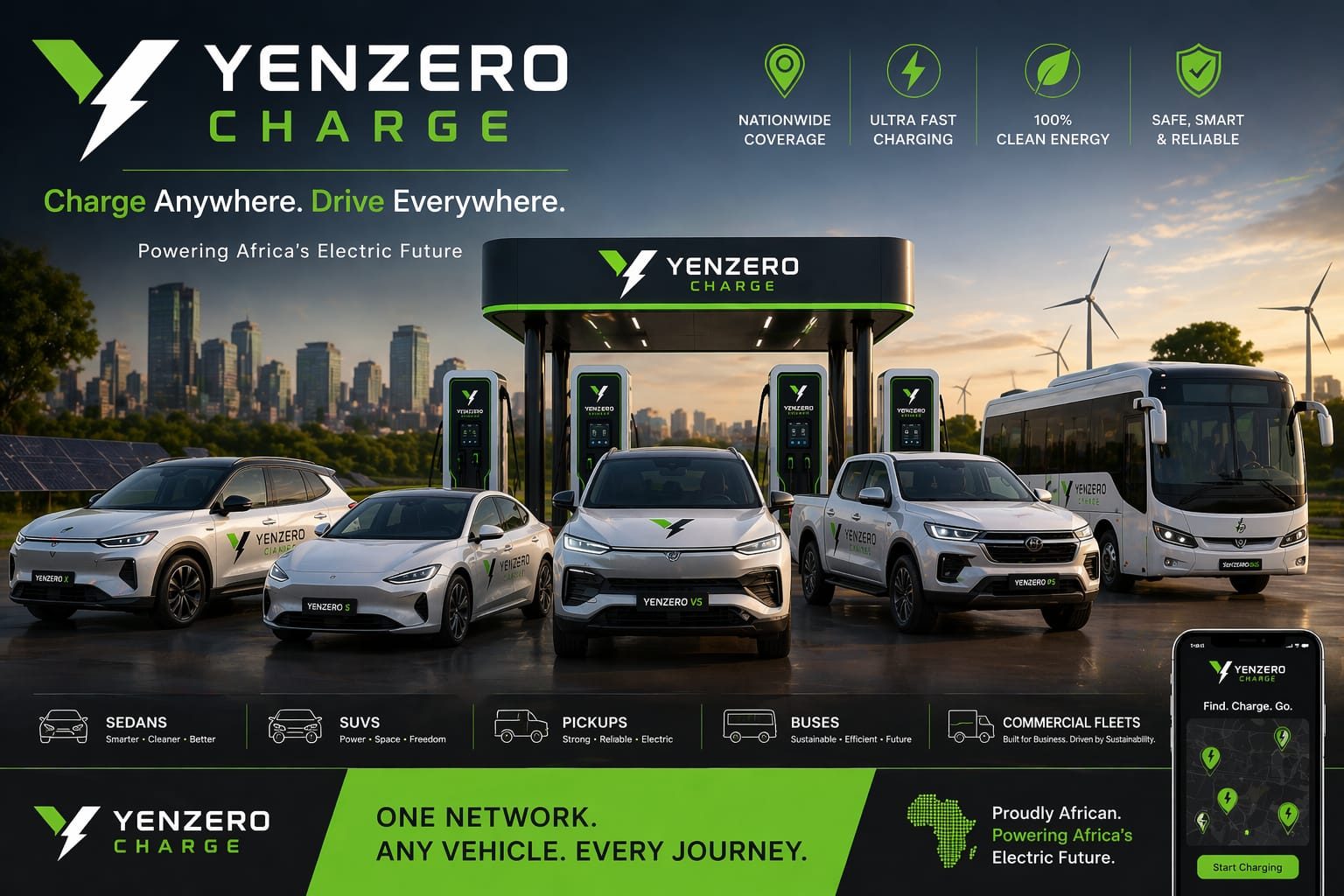 YENZERO Charge network with a fleet of electric vehicles